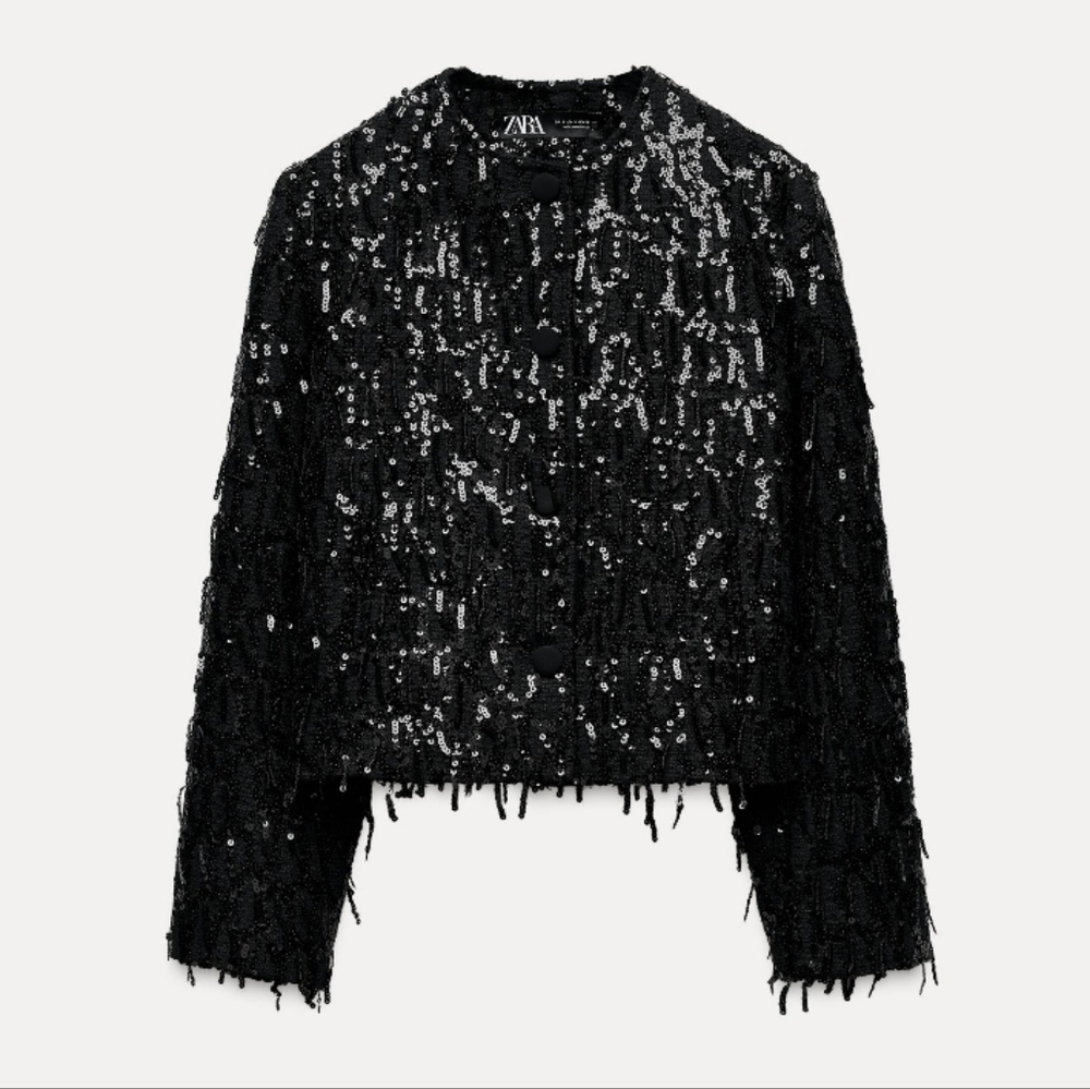 Zara fringe sequin blazer jacket Black Size XS - Picture 5 of 11